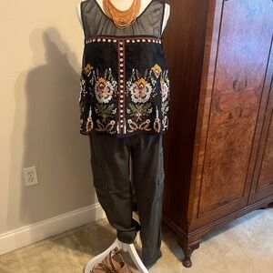 Floreat Sheer Black Top with Floral Embroidery